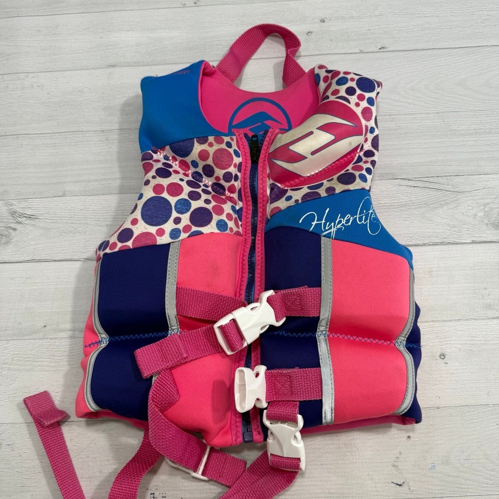 Hyperlite kids pink blue neoprene life vest 30-50 lbs